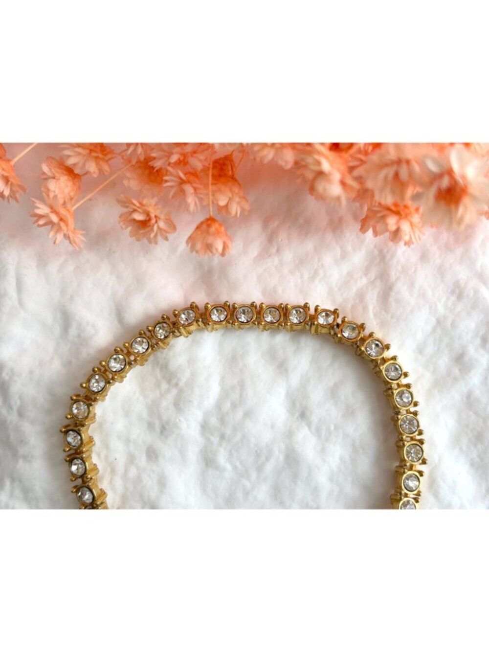 Chainlink Gold Toned Clear Rhinestoned Vintage Minimalist Tennis Bracelet - Picture 3 of 15